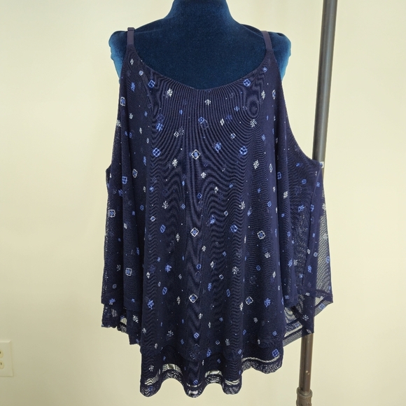 Love & Legend Top 3X Plus Size Blue Sleeveless Adjustable Straps Layered Fabric - Picture 9 of 9